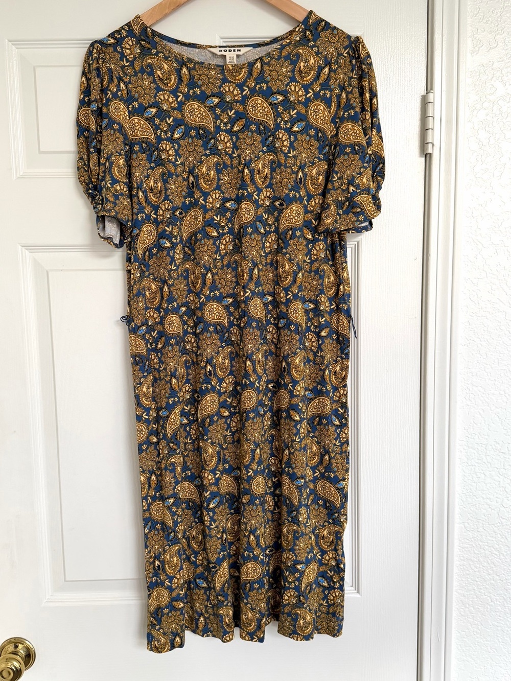 Boden Knot Detail Jersey Mini Dress In Harvest Gold Paisley Terrace 10